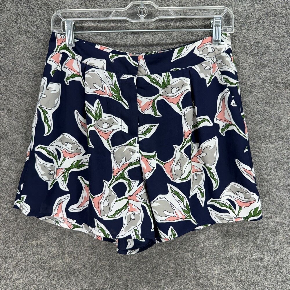 J.O.A. Shorts Women M Medium Blue Floral Chino High Rise Pockets Lined Casual
